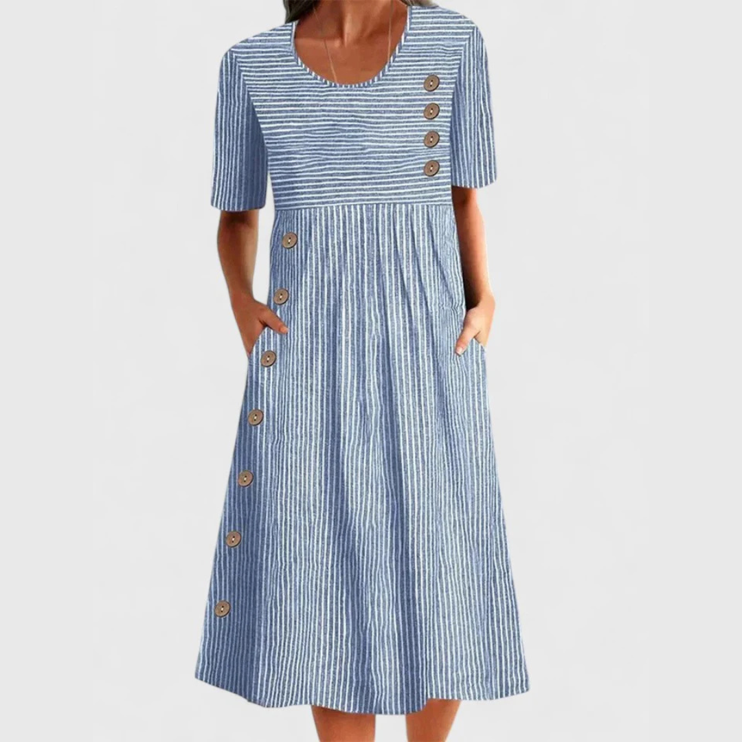 casual striped midi dress Entro Brown & White Striped Sleeveless Midi Dress-Simply Dixie Boutique Large