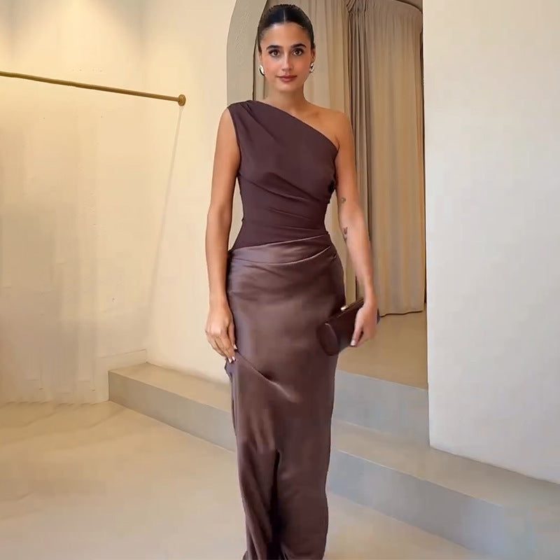one shoulder long sleeve wedding guest dress AiiRZ One Shoulder Asymmetric Long Sleeve Maxi Dress Empire Waist Elegant Wedding  Guest Special Occasion Formal Gown Winter Holiday Ball Evening  PartyMISSGUIDED