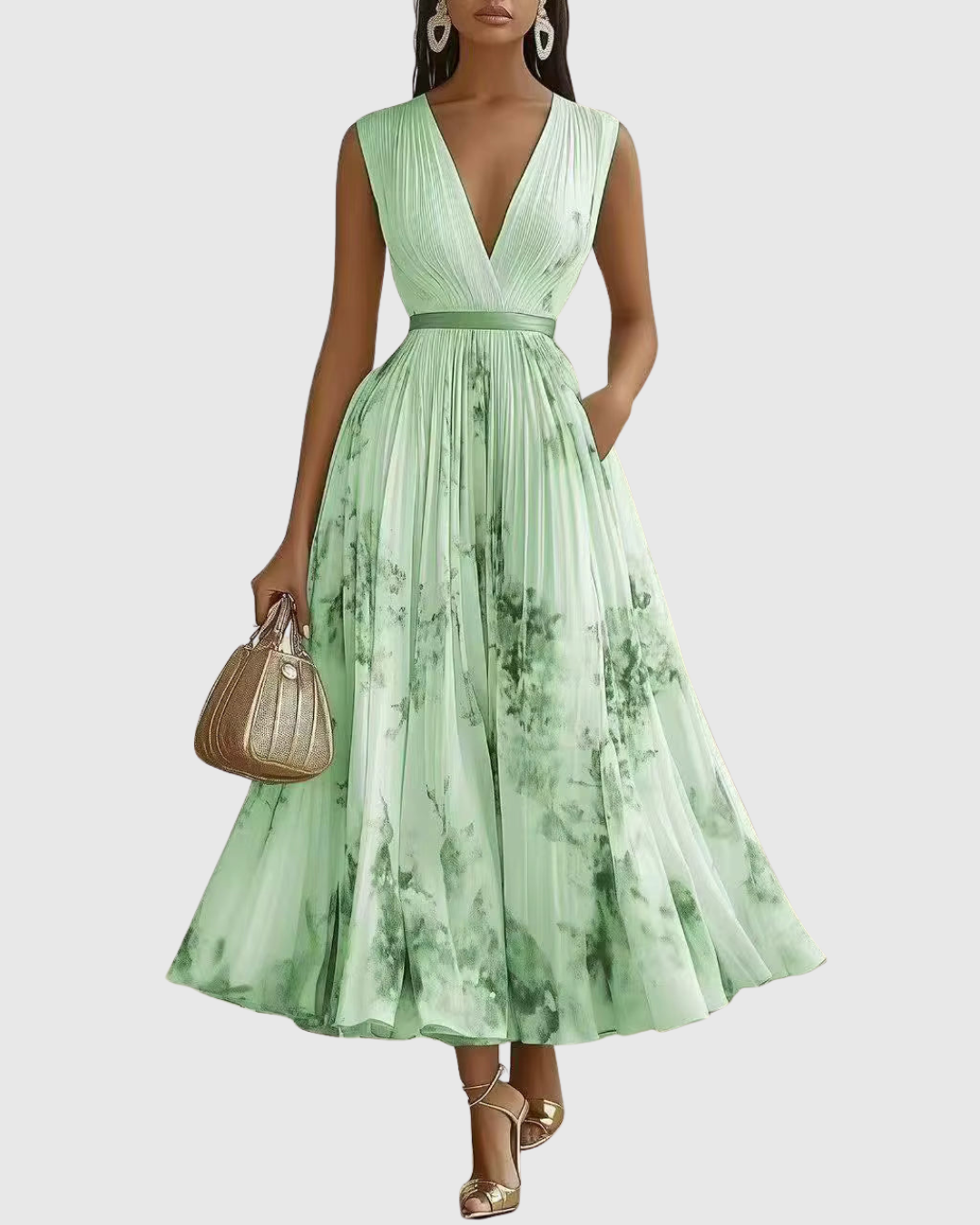 Women's Pleated Maxi Dress V Neck Long Sleeve Floral Print Ribbon Waist –  The Hills Nashville