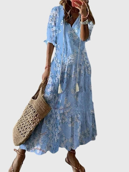boho summer dress Women's Boho Vintage Summer Dress V Neck Lightweight Breezy Casual Fit – The Hills Nashville