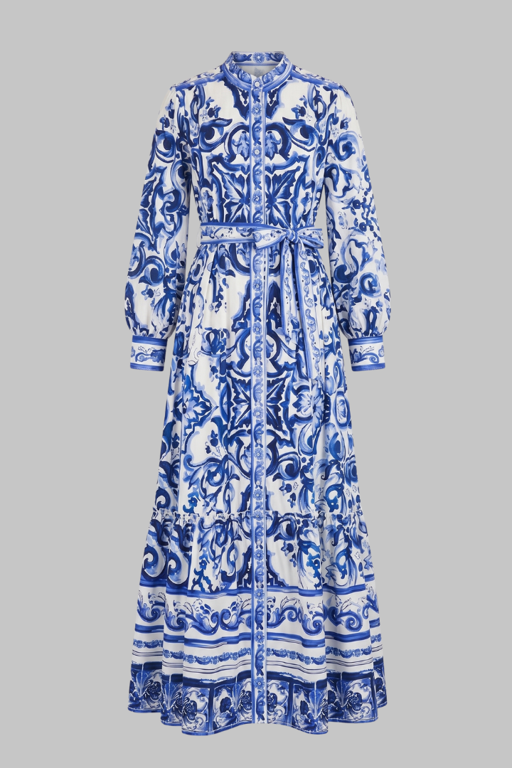 Penelope | Women’s Long Sleeve Printed Maxi Dress with V-Neck