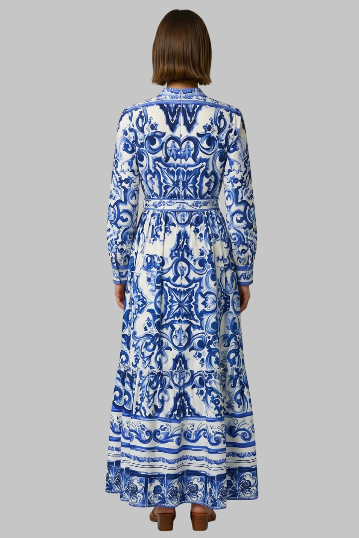 Penelope | Women’s Long Sleeve Printed Maxi Dress with V-Neck
