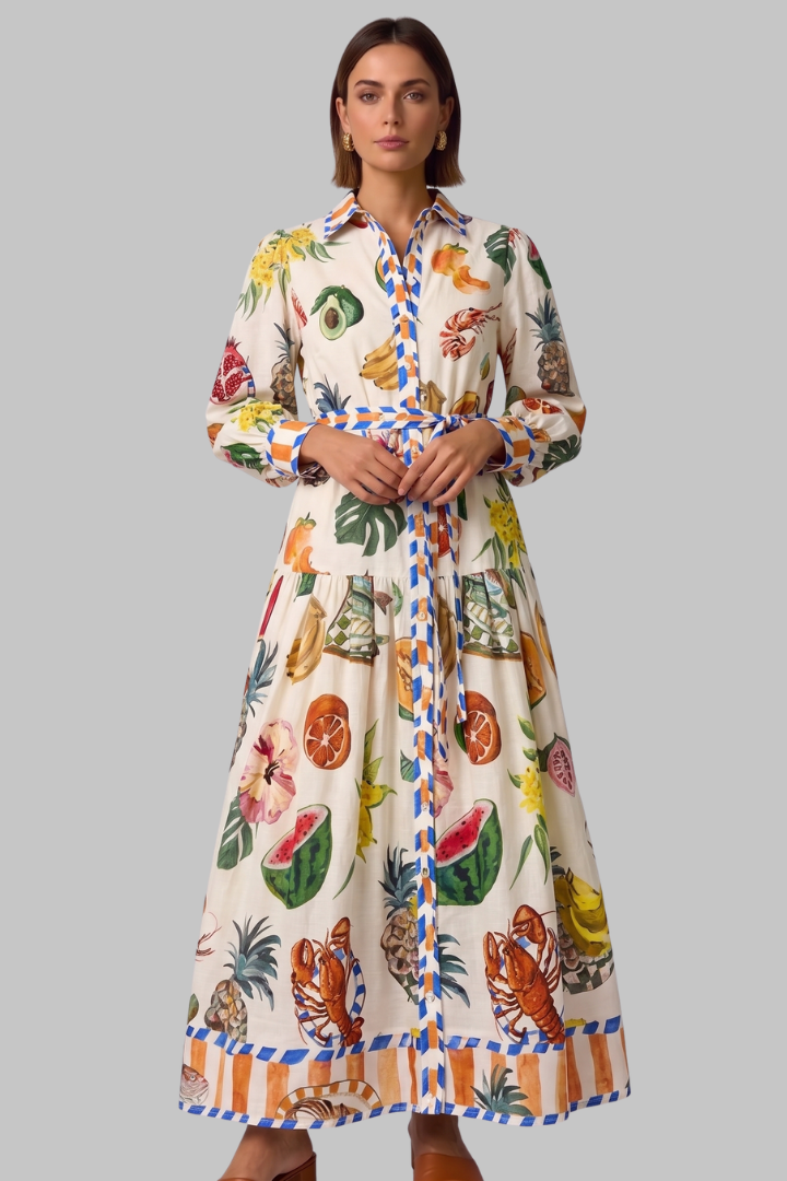 Penelope | Women’s Long Sleeve Printed Maxi Dress with V-Neck