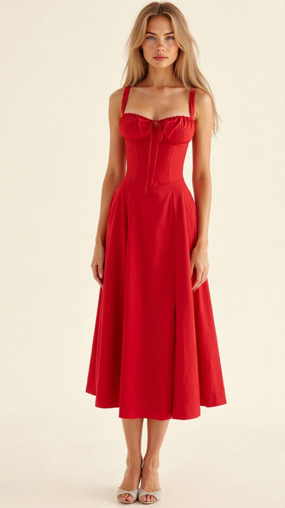 Amelia | Floral Corset Midi Dress Sweetheart Neckline