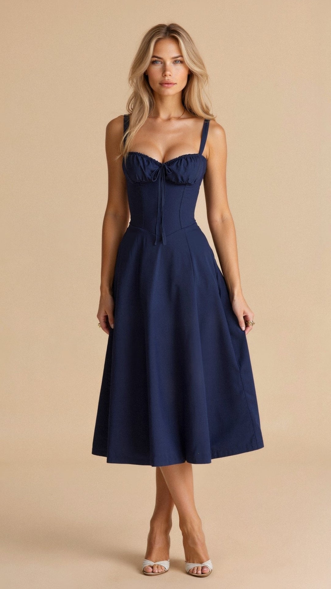 Amelia | Floral Corset Midi Dress Sweetheart Neckline