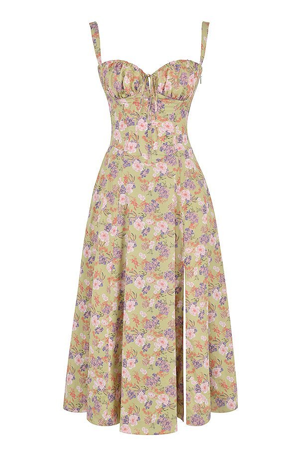 Amelia | Floral Corset Midi Dress Sweetheart Neckline
