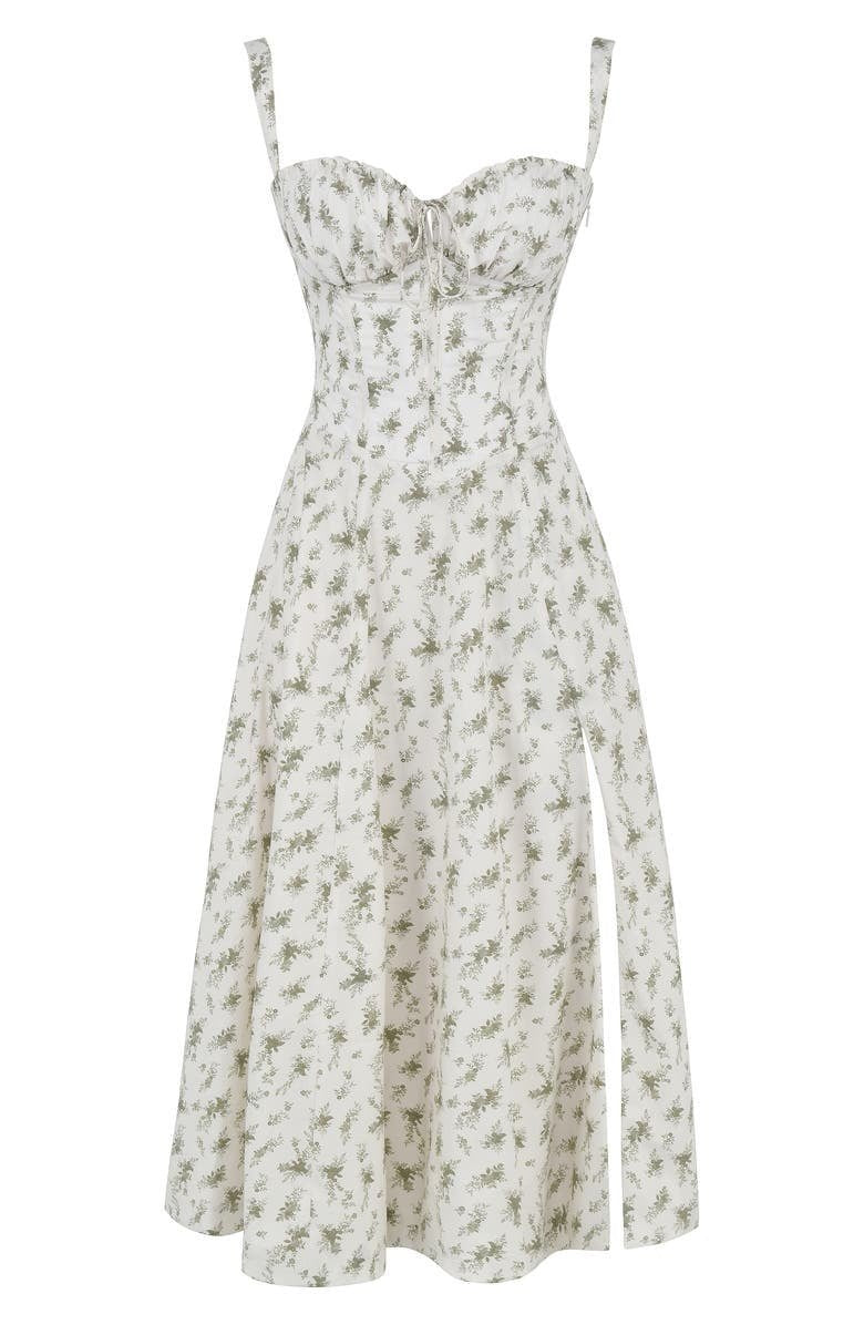 Amelia | Floral Corset Midi Dress Sweetheart Neckline