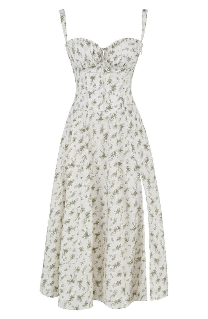 Amelia | Floral Corset Midi Dress Sweetheart Neckline