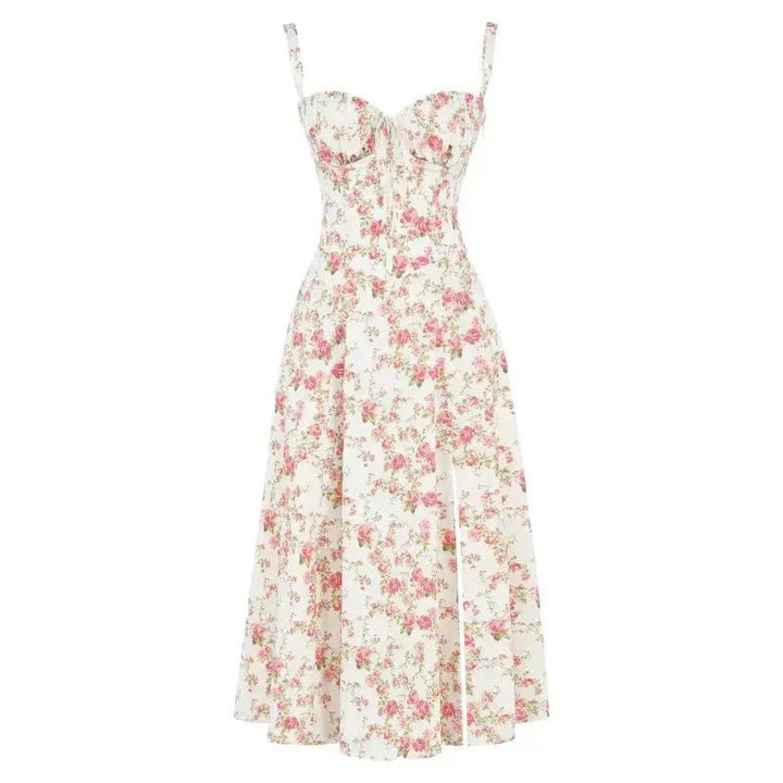 Amelia | Floral Corset Midi Dress Sweetheart Neckline