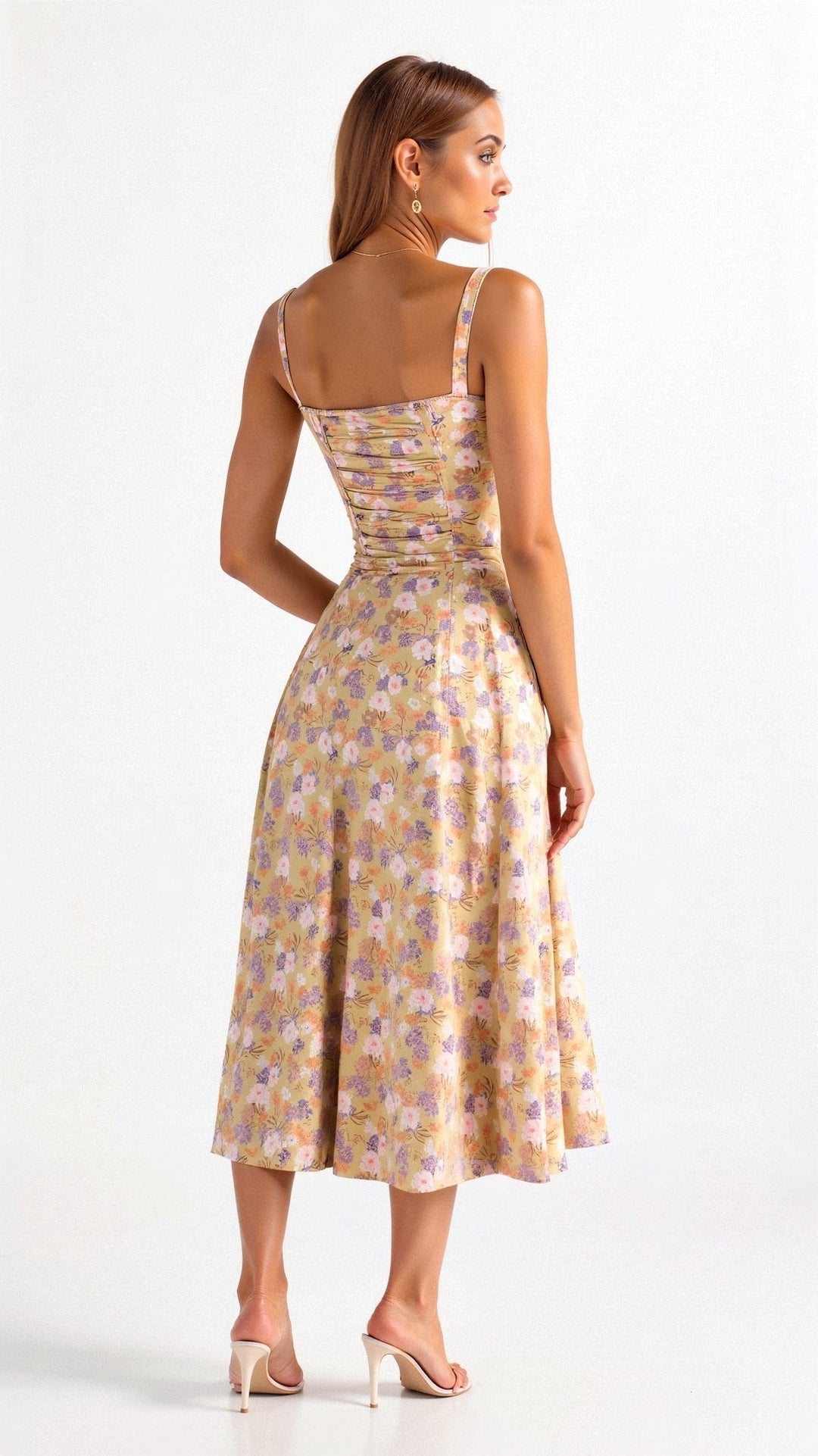 Amelia | Floral Corset Midi Dress Sweetheart Neckline