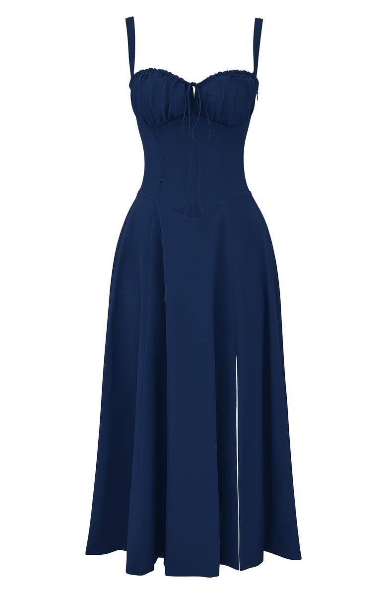 Amelia | Floral Corset Midi Dress Sweetheart Neckline