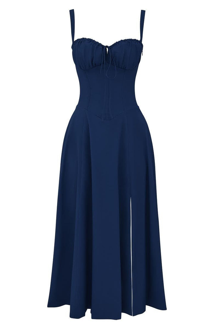 Amelia | Floral Corset Midi Dress Sweetheart Neckline