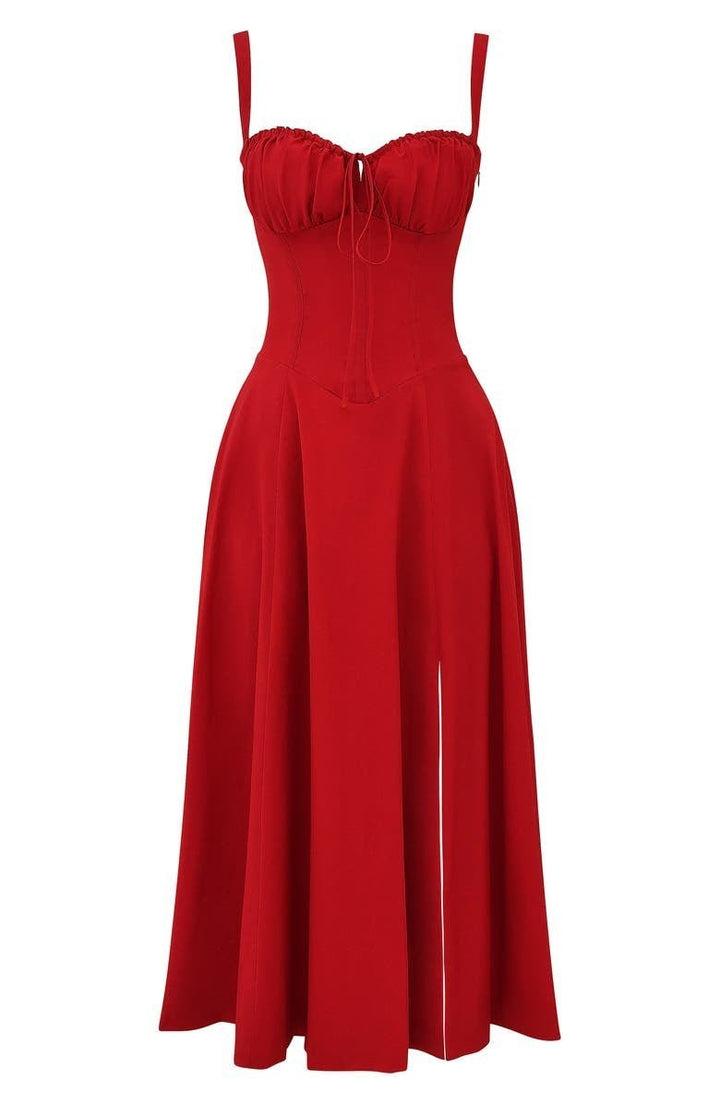 Amelia | Floral Corset Midi Dress Sweetheart Neckline