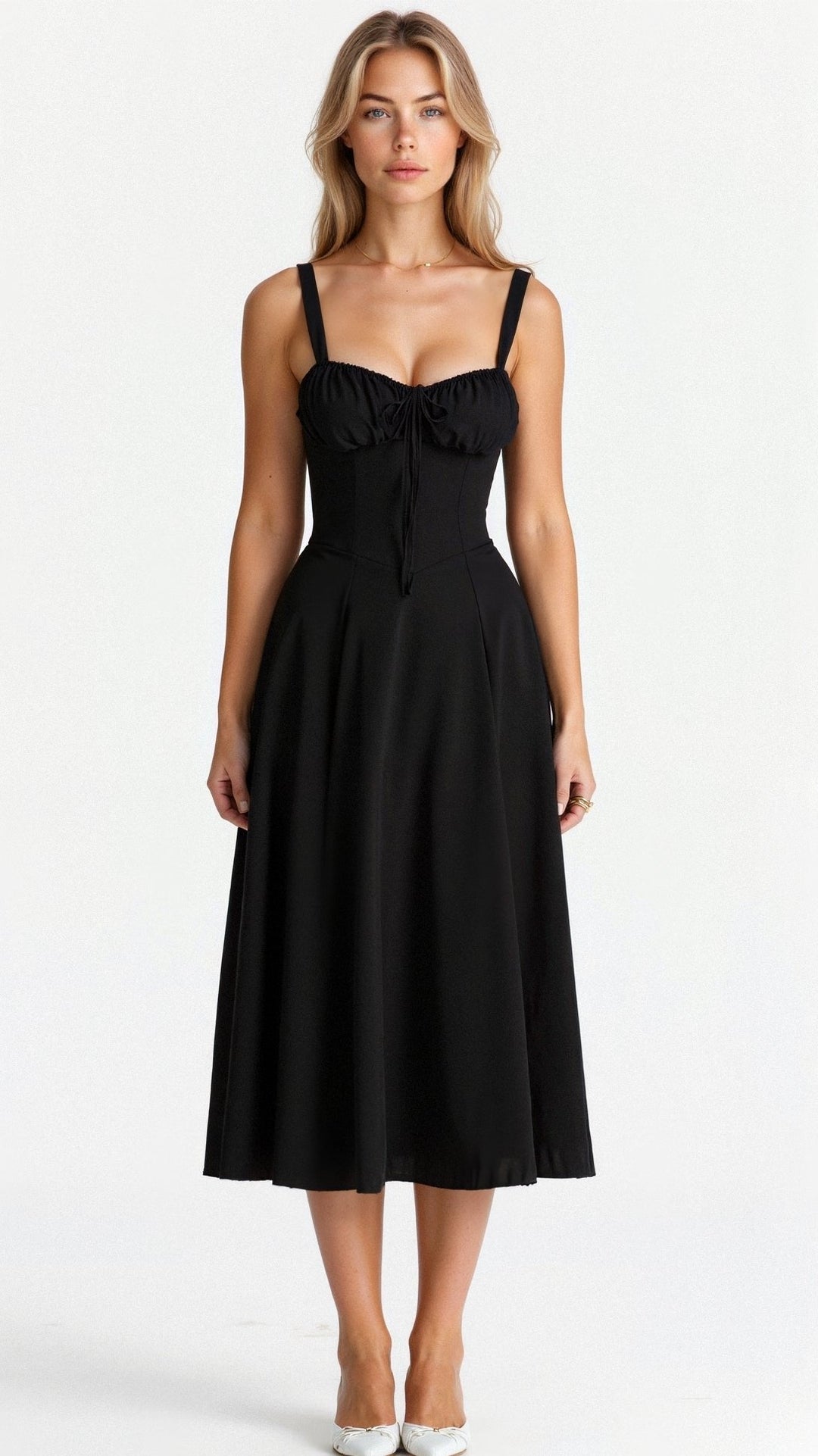 Amelia | Floral Corset Midi Dress Sweetheart Neckline