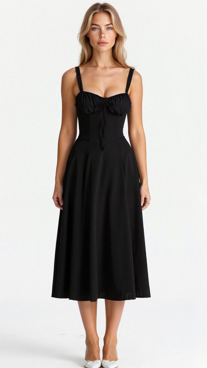 Amelia | Floral Corset Midi Dress Sweetheart Neckline
