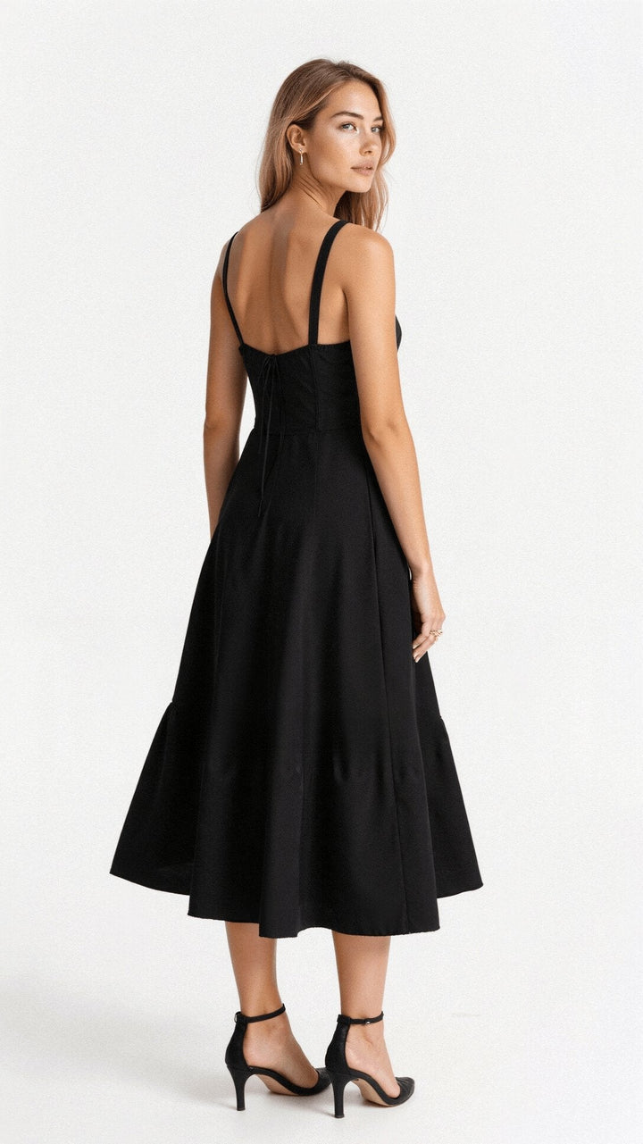 Amelia | Floral Corset Midi Dress Sweetheart Neckline