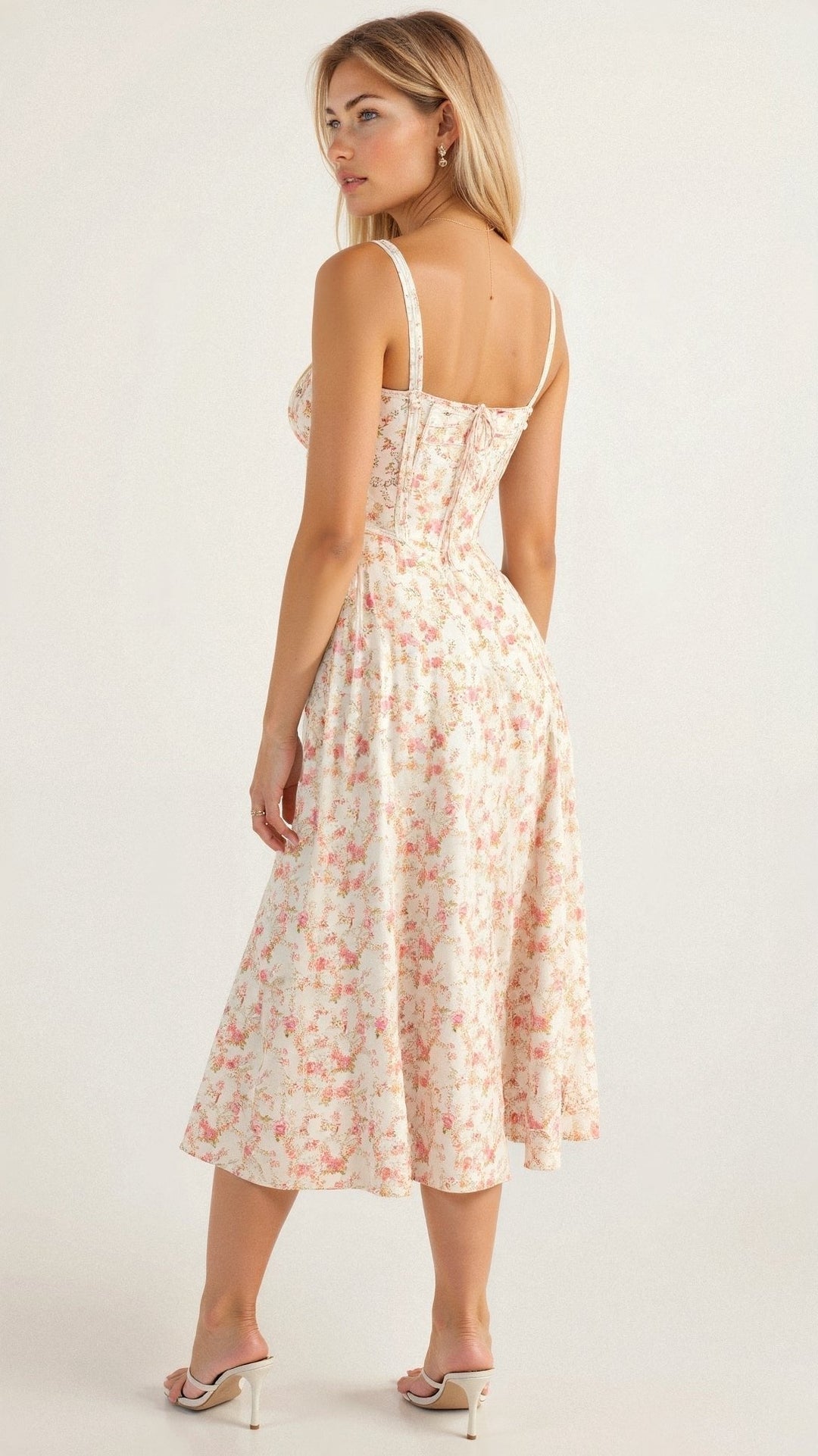 Amelia | Floral Corset Midi Dress Sweetheart Neckline