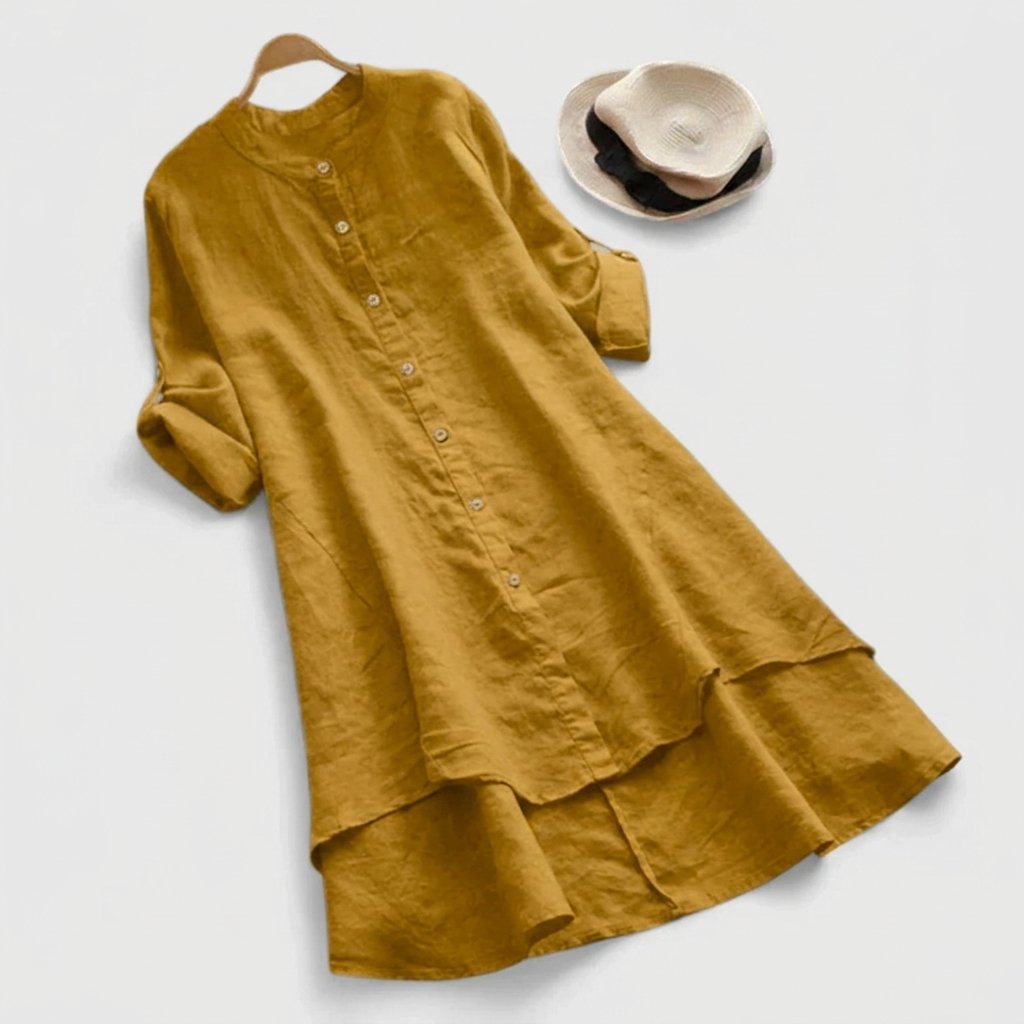 Sophia | Linen Shirt Dress Button-Down Layered Hem