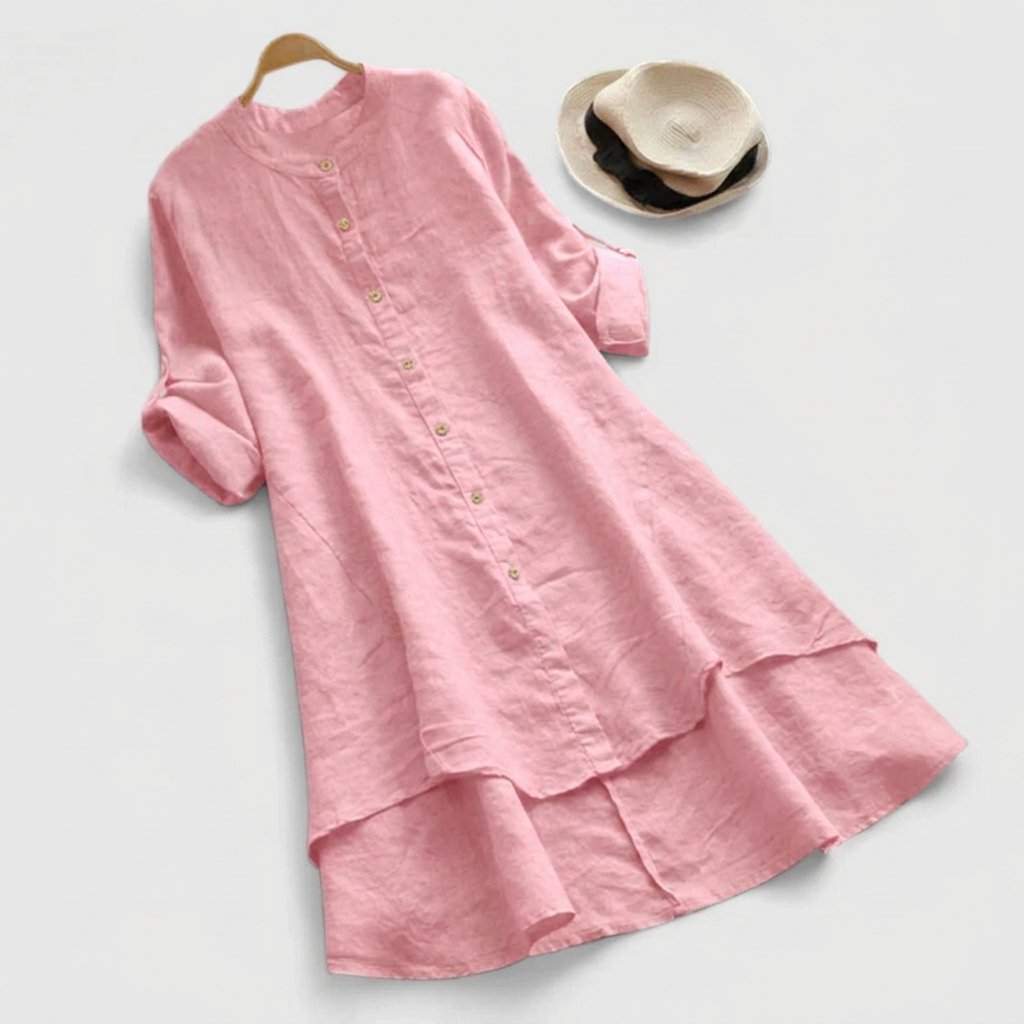 Sophia | Linen Shirt Dress Button-Down Layered Hem