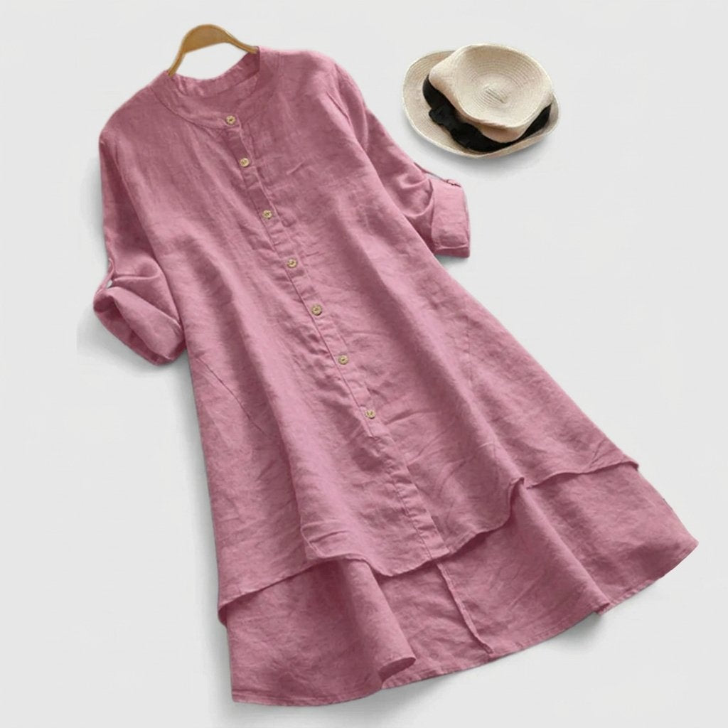 Sophia | Linen Shirt Dress Button-Down Layered Hem