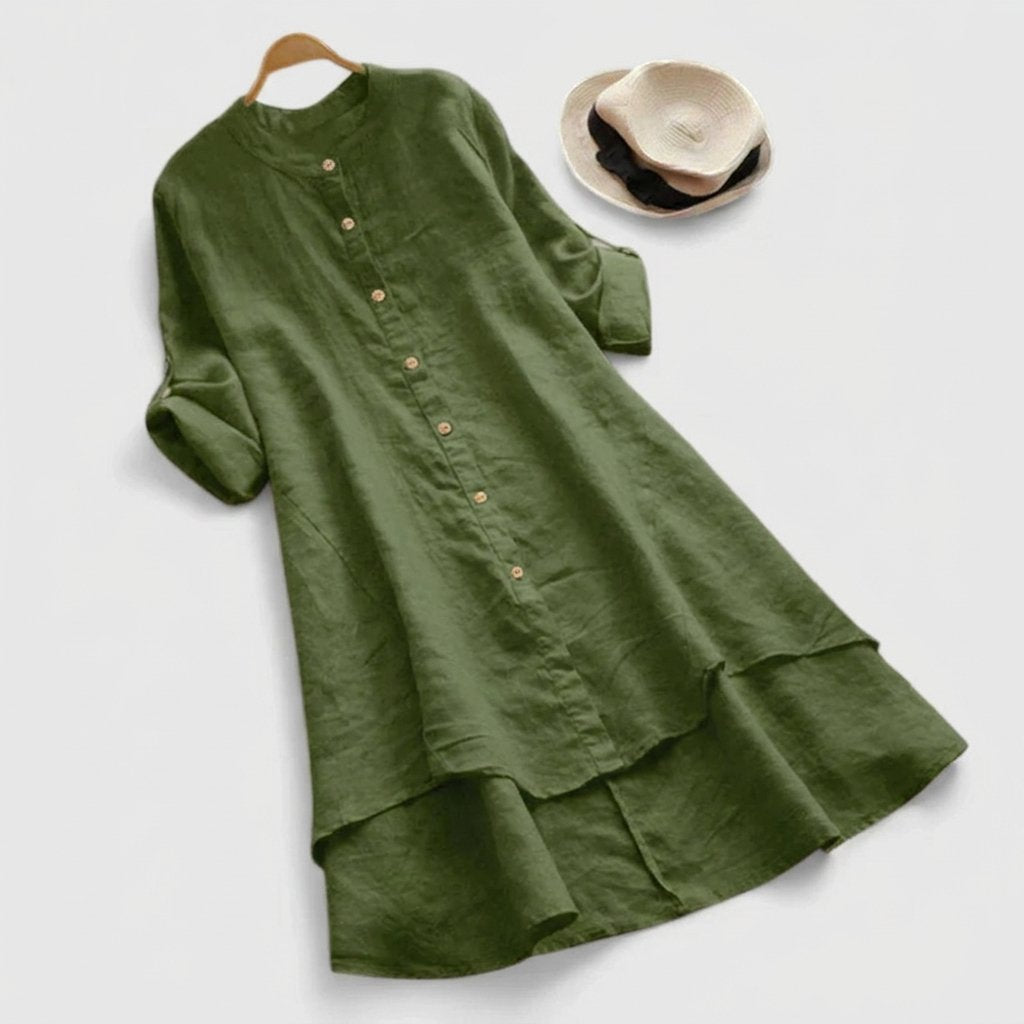Sophia | Linen Shirt Dress Button-Down Layered Hem