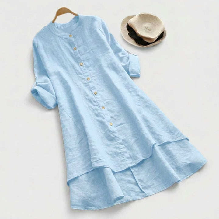 Sophia | Linen Shirt Dress Button-Down Layered Hem
