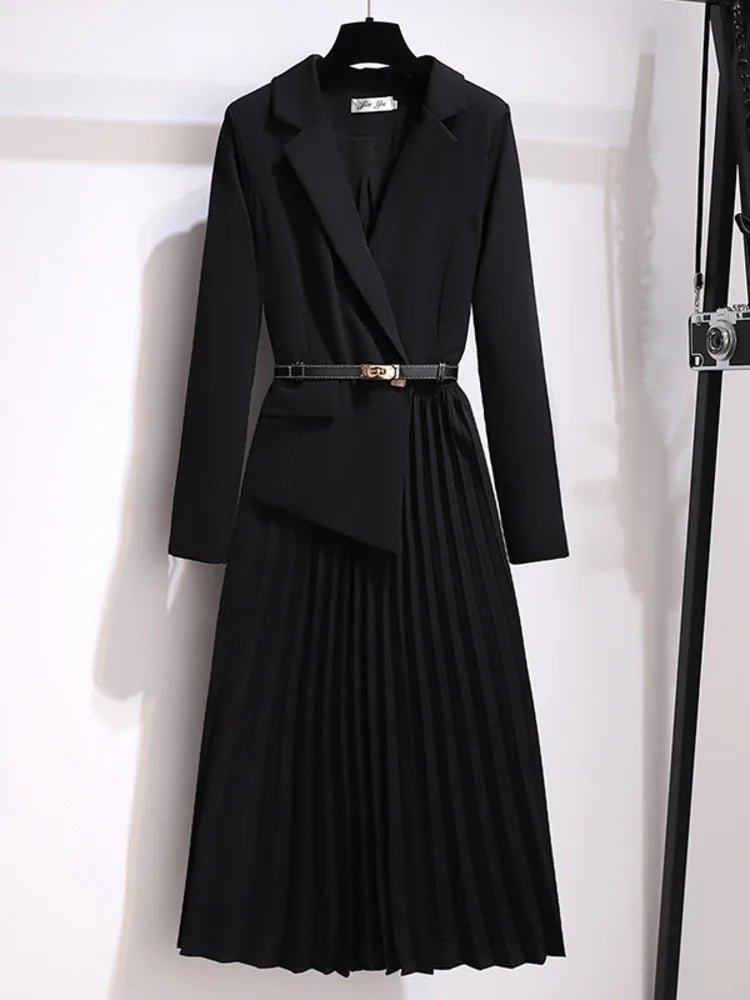 Grace | Midi Dress Blazer Style Belted Pleated