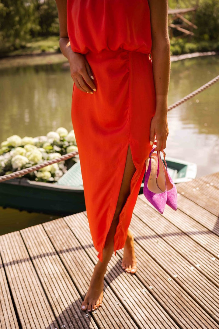Scarlett | Sleeveless Midi Dress Round Neck Side Slit