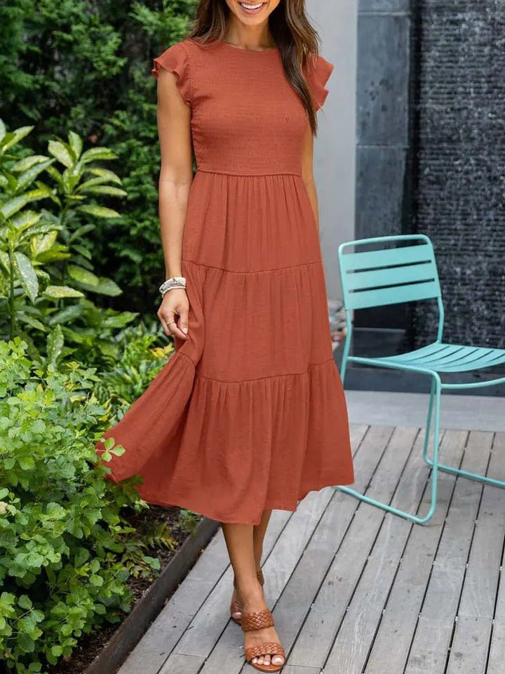 Luna | Tiered Midi Dress Cap Sleeve Tummy Control