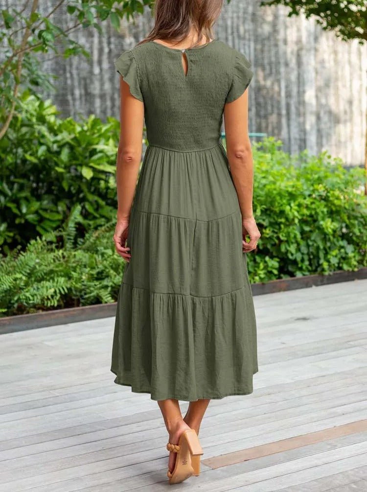 Luna | Tiered Midi Dress Cap Sleeve Tummy Control