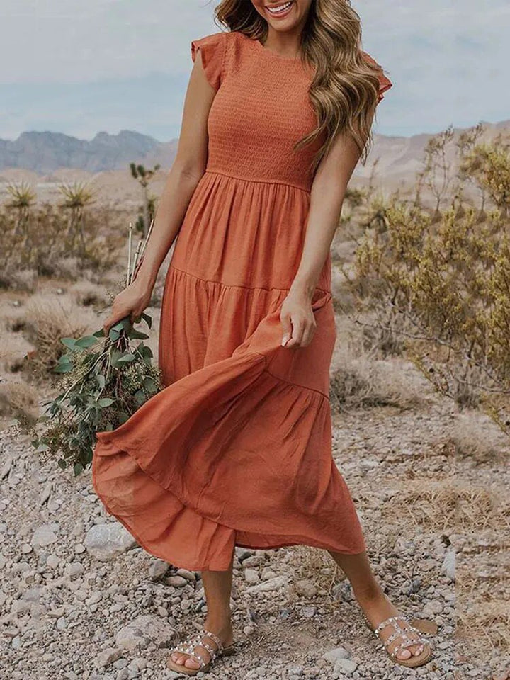 Luna | Tiered Midi Dress Cap Sleeve Tummy Control