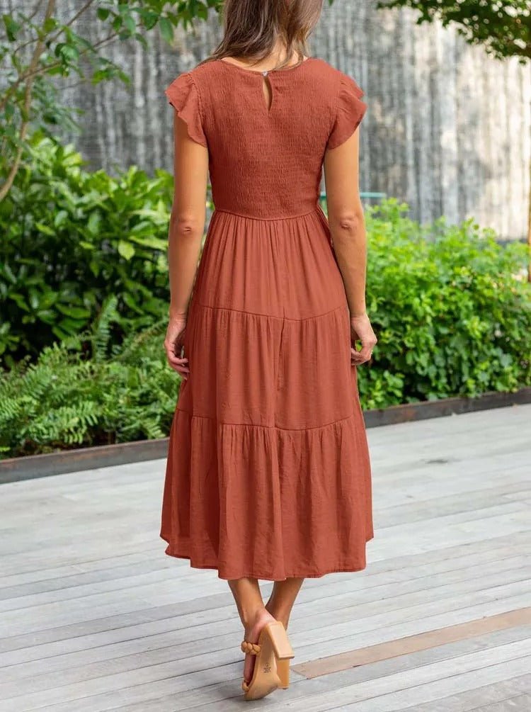 Luna | Tiered Midi Dress Cap Sleeve Tummy Control