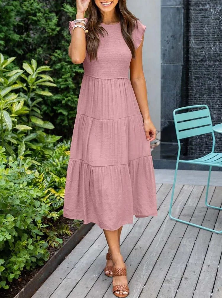 Luna | Tiered Midi Dress Cap Sleeve Tummy Control