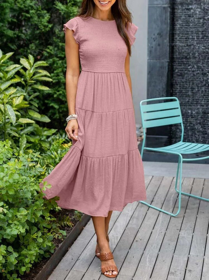 Luna | Tiered Midi Dress Cap Sleeve Tummy Control