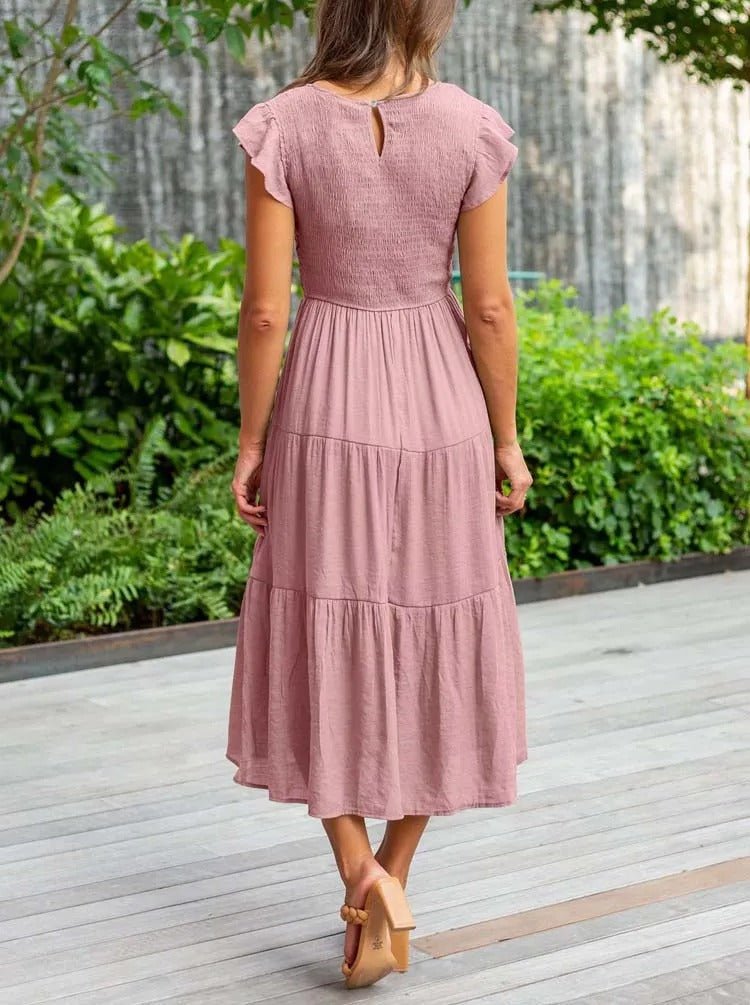 Luna | Tiered Midi Dress Cap Sleeve Tummy Control