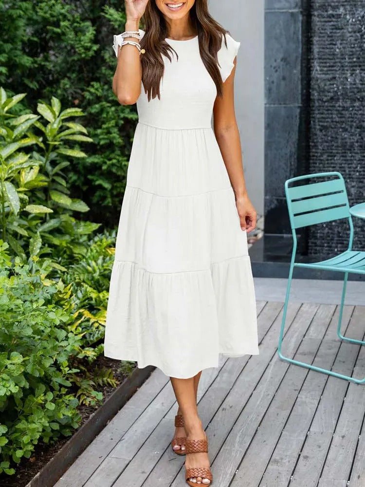 Luna | Tiered Midi Dress Cap Sleeve Tummy Control
