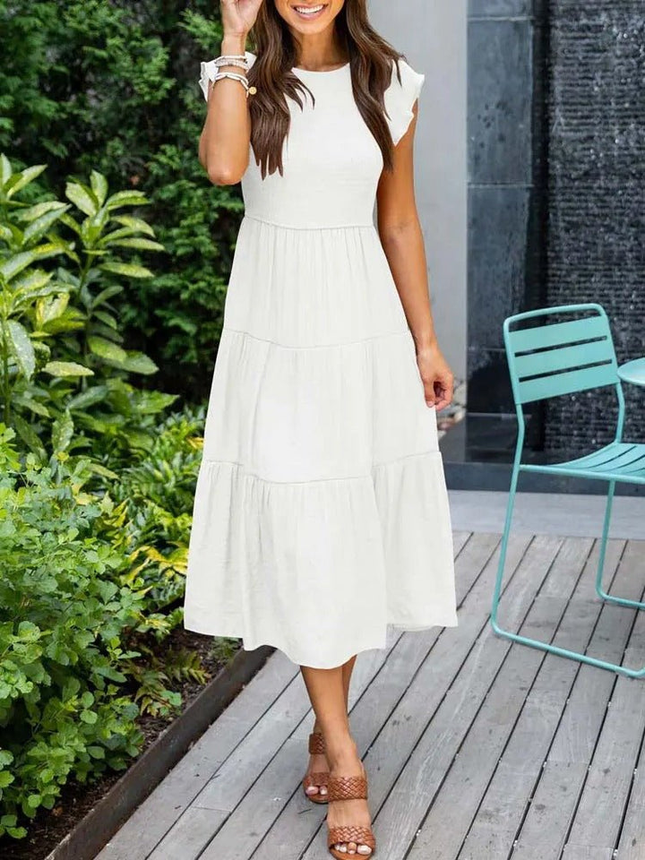 Luna | Tiered Midi Dress Cap Sleeve Tummy Control