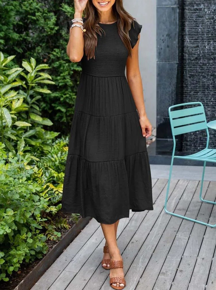 Luna | Tiered Midi Dress Cap Sleeve Tummy Control