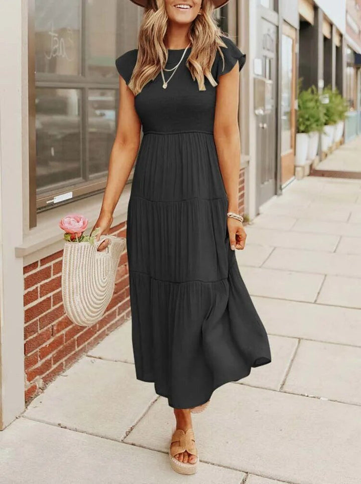 Luna | Tiered Midi Dress Cap Sleeve Tummy Control
