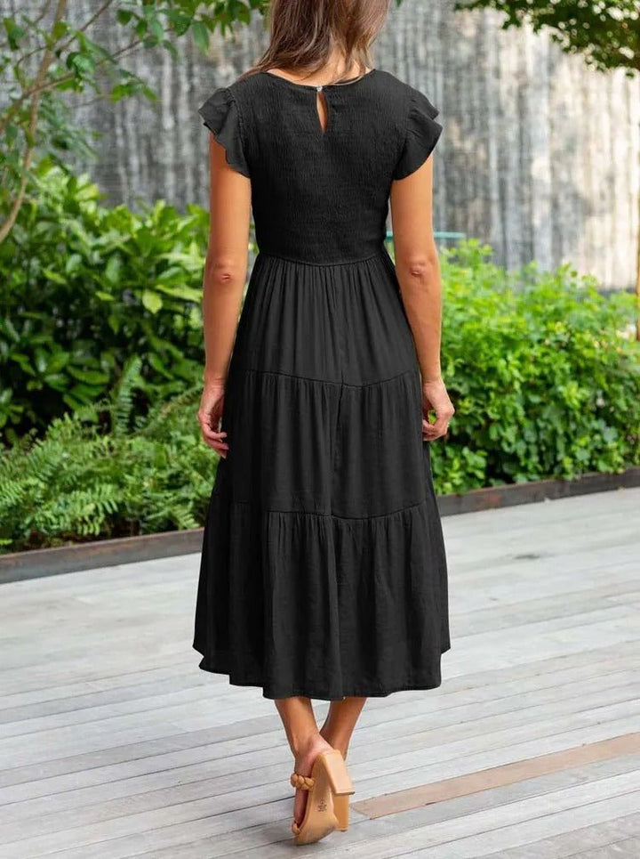 Luna | Tiered Midi Dress Cap Sleeve Tummy Control