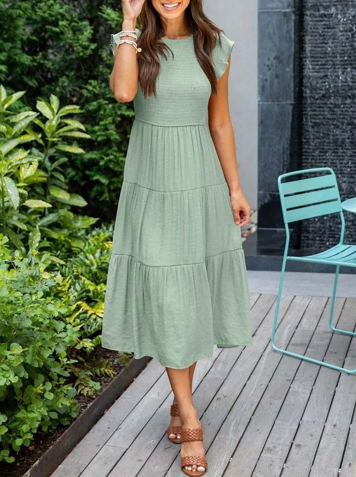 Luna | Tiered Midi Dress Cap Sleeve Tummy Control