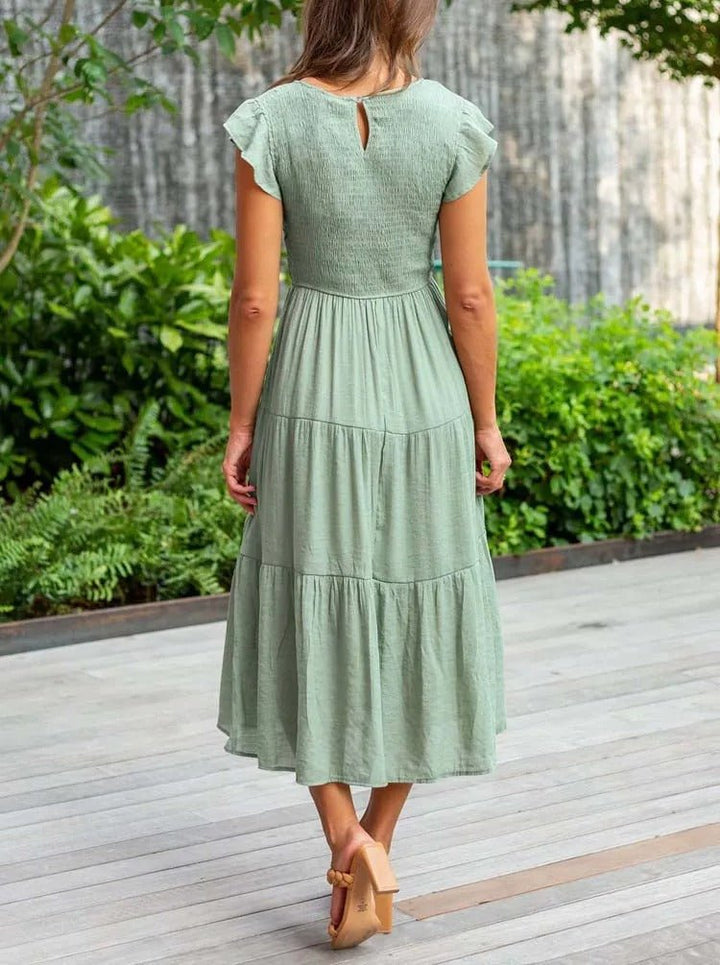 Luna | Tiered Midi Dress Cap Sleeve Tummy Control