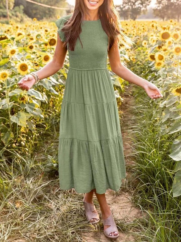 Luna | Tiered Midi Dress Cap Sleeve Tummy Control