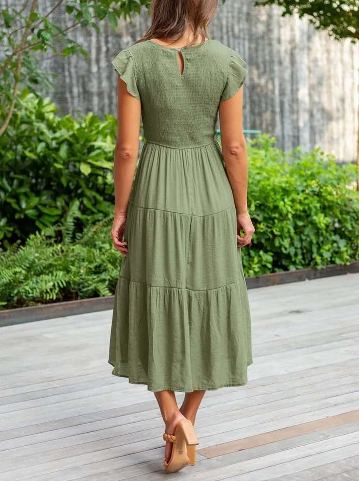 Luna | Tiered Midi Dress Cap Sleeve Tummy Control