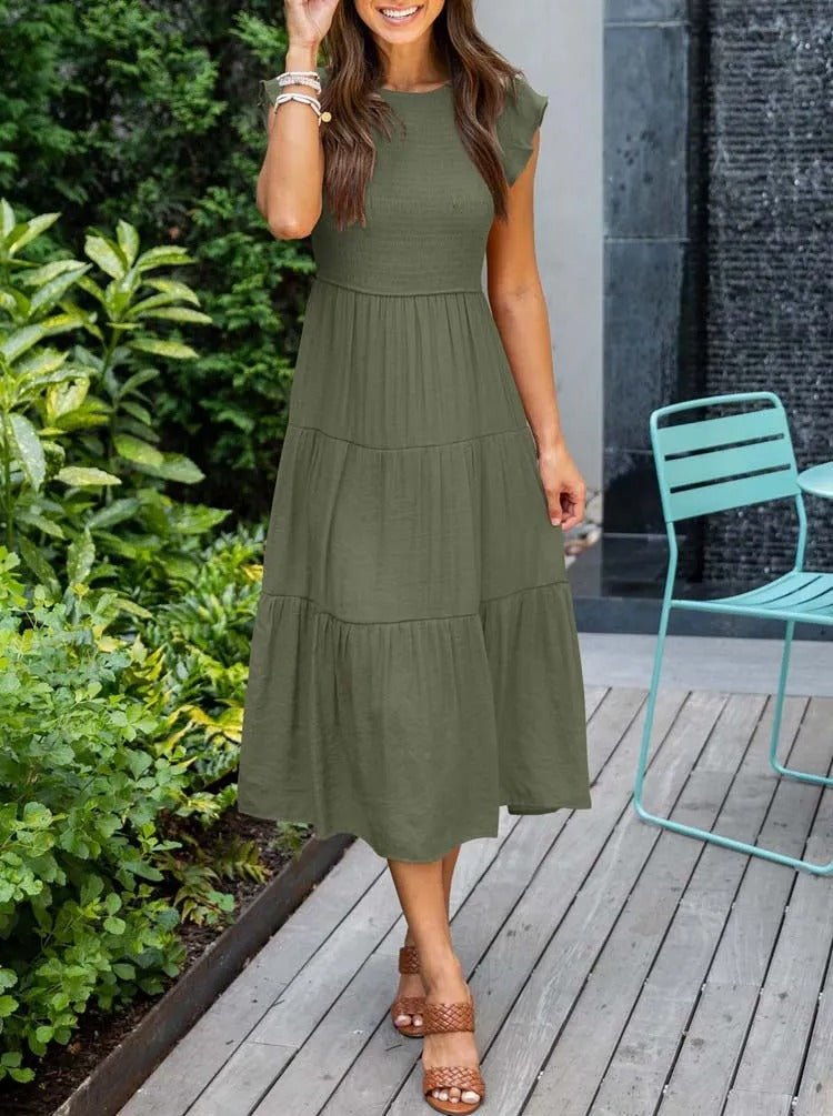 Luna | Tiered Midi Dress Cap Sleeve Tummy Control