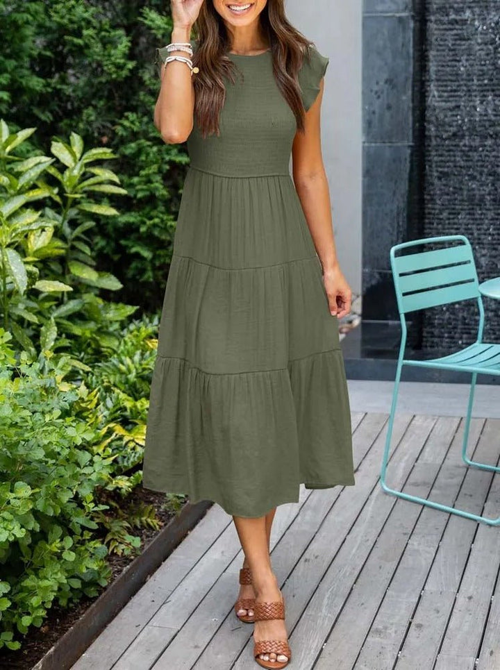 Luna | Tiered Midi Dress Cap Sleeve Tummy Control